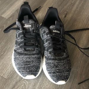 Adidas black, grey, and white sneakers